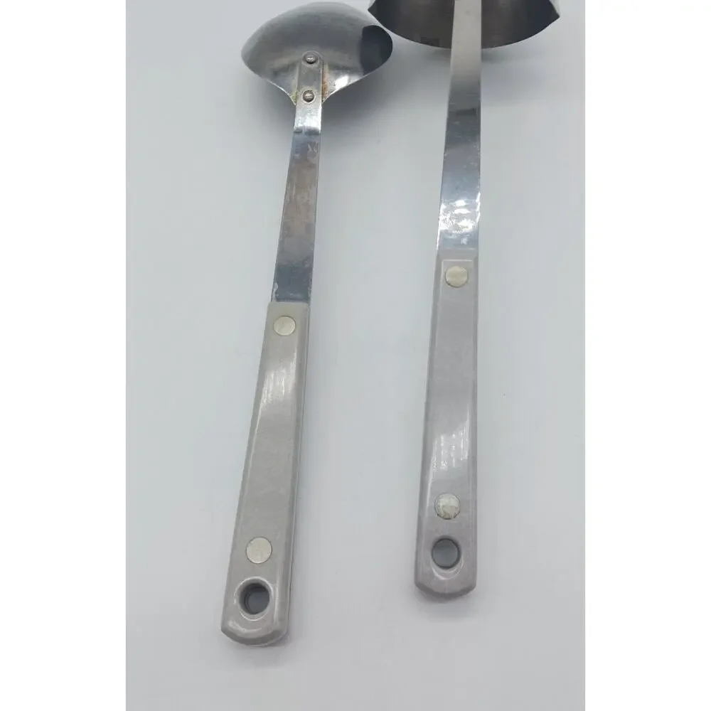 Vintage Ace Soup Ladle Serving Spoon Light Gray Handle Lot of 2 Stainless USA